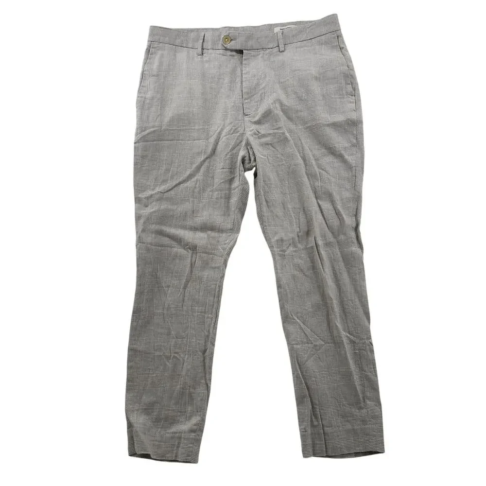 Banana Republic Men’s Plaid Linen Cotton Dress Pants 35x30 Tailored Fit Gray